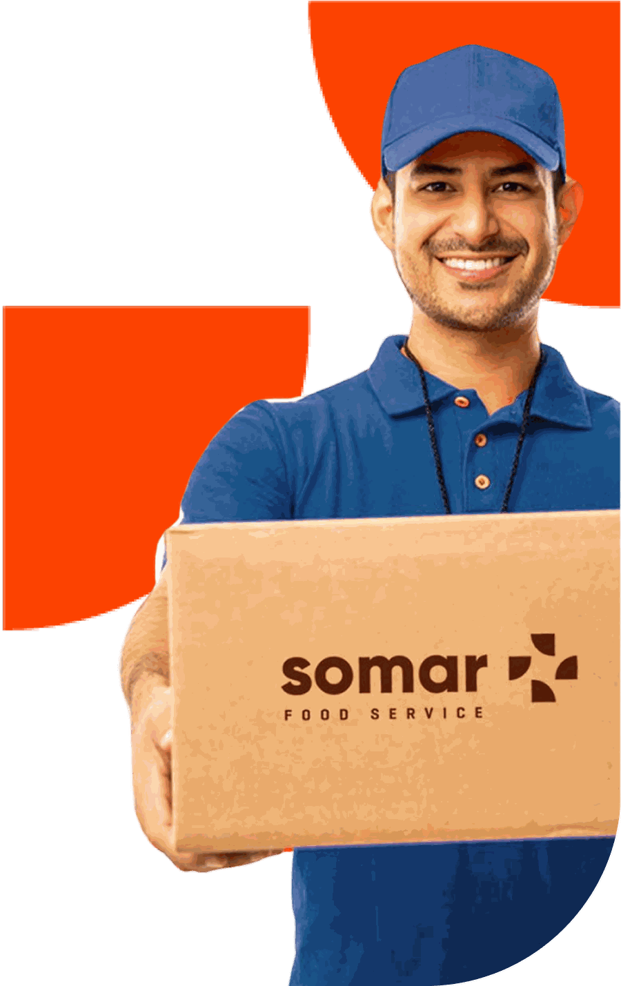 Entregador da Somar Food Service segurando uma caixa de produtos